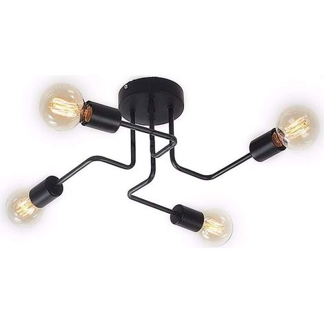 Plafonnier industriel en métal, plafonnier vintage E27 pour chambre salon cuisine, noir sans ampoule [Classe énergétique A ++] - 4 lampes - RWÉclairage / éclairage intérieur / plafonnier intérieur (1/5)