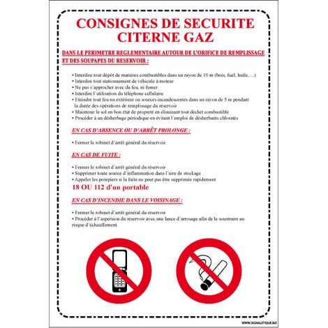Panneau CONSIGNES DE SECURITE CITERNE GAZ (A0532) - Plastique PVC 1,5 mm - 300 x 420 mm