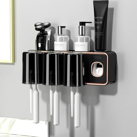 Toothbrush Holder, Toothbrush Holders for Bathrooms, Toothbrush Wall Mounted with Toothpaste Dispenser,with Toothbrush Cup,Tray Bathroom Toothbrush Toothpaste Dispenser (1/5)