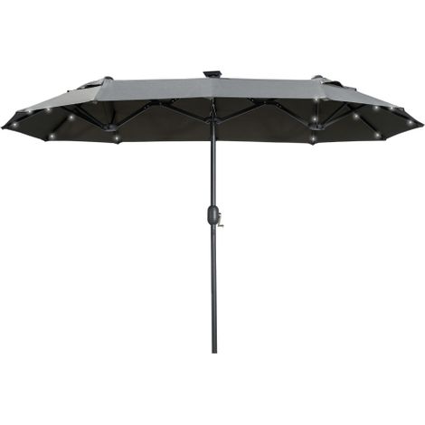 Ombrellone con doppio cappello, 295 × 219 cm, ombrellone con LED, ovale, ombrellone per giardino resistente al vento, struttura stabile, ombrellone di mercato con inclinazione regolabile, per terrazza