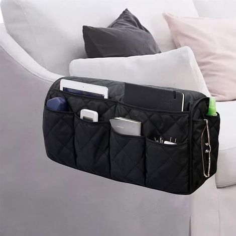 Sac de rangement pour accoudoir de canapé avec 14 poches, idéal pour ranger téléphones portables, télécommandes, magazines, lunettes, iPads, etc. (Noir) (1/3)