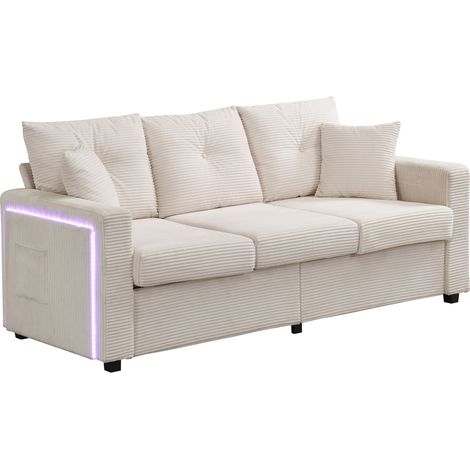 Canapé d’angle LED modulable 3 places en tissu côtelé beige avec ottoman, coussins mémoire et structure bois, pour salon moderne  CHICFURN (1/5)
