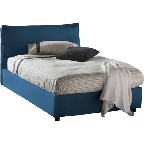 Talamo Italia - Letto piazza e mezza Abbygale, Letto contenitore con rivestimento in tessuto, 100% Made in Italy, Apertura frontale, con materasso Cm 120x200 incluso, Blu