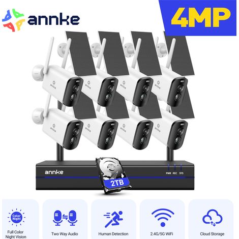 ANNKE Telecamera di sicurezza wireless 4MP con doppia luce WiFi, batteria, visione notturna, telecamera a colori, rilevamento persone, impermeabile, 2 TB (1/5)