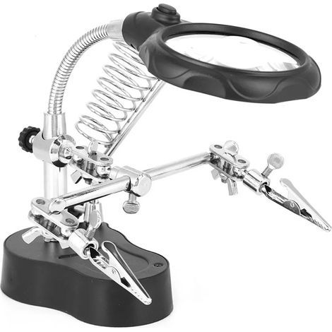 Soldering station with adjustable LED light magnifying glass, hand aid, third auxiliary soldering clamp (1/5)