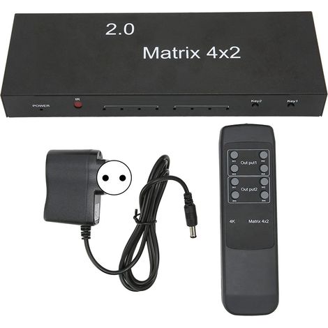 Sélecteur HDMI 4 entrées 2 sorties 4K 60Hz avec sortie audio optique 3,5mm, télécommande, répartiteur vidéo, prise UE 100V-240V (1/5)