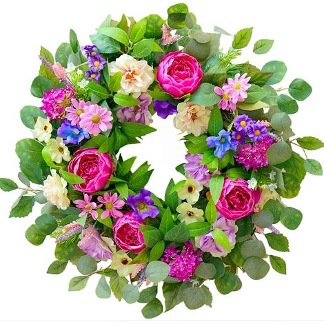 Guirlande Artificielle - 60 cm - Pour Porte D'Entrée Jardin Terrasse Intérieur Extérieur - Fleur Artificielle Pivoine Hydrangée Eucalyptus - 1 Pièce (1/5)
