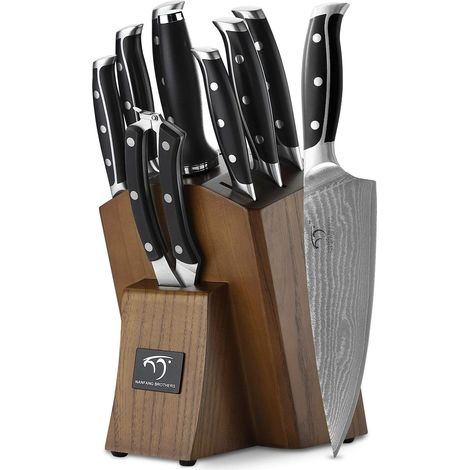 Damascus 9 Piece Kitchen Knife Set 67 Steel Layer with Wooden Block