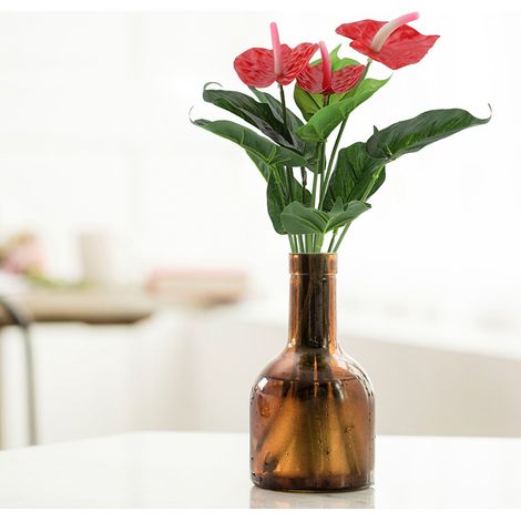 Bouquet de fleurs artificielles en plastique, faux anthuriums rouges, décoration pour mariage, maison et jardin (1/5)