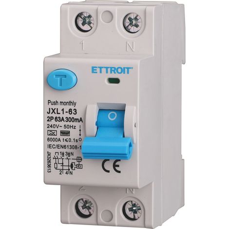Disjoncteur différentiel pur ETTROIT 2P 63A 300mA 220V-6KA Courbe F - JX3263613