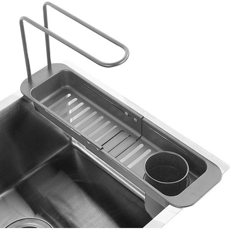 Scolapiatti da lavello - Organizzatore da cucina - Per tenere in ordine il piano di lavoro - Design espandibile - 443 cm - Grigio (1/5)