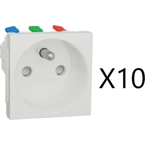 Schneider – Prise de courant 2P+T 16A 250Vca – Raccord rapide traversant 90° – Blanc – Pour espaces confinés – NU305918