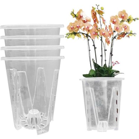 Orchideentöpfe – Kunststoff-Blumentöpfe – Für Pflanzen – Viele Abflusslöcher – 5 Stück, 12 cm – Transparent (1/5)