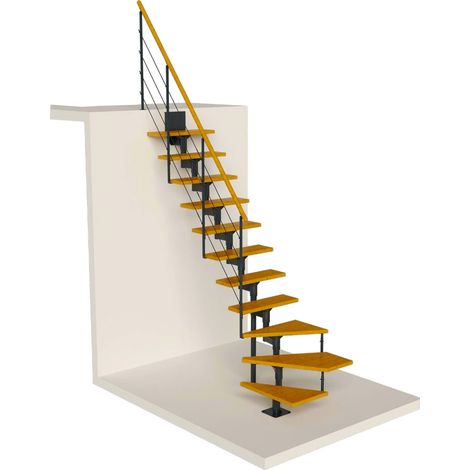 Dolle Mittelholmtreppe Boston 228-300cm Geschosshöhe ¼-gewendelt in Eiche/Anthrazit (1/4)