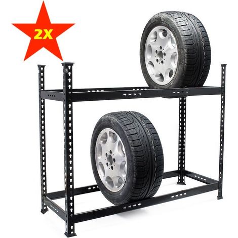 2 Racks Rangement Pneus Étagère Pour 6 à 8 Pneus Hauteur Réglable (1/3)