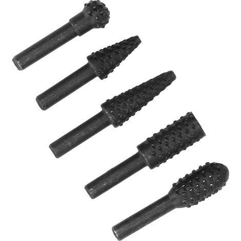 Ensemble de 5 têtes de limes rotatives en acier rapide, foret à sculpter le bois, outils de coupe pour le bricolage, diamètre de la tige : 6,35 mm (1/4 pouce) (1/5)