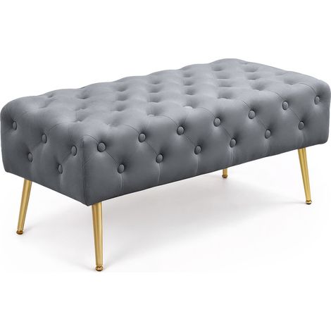 Panca imbottita in velluto trapuntato 100 cm MONACO Grigio Scuro (1/5)