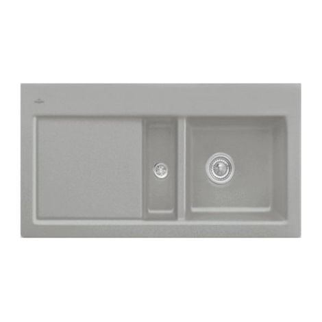 Evier 1 cuve et demi VILLEROY ET BOCH Subway 60 100 x 51 cm egouttoir a gauche Fossile CeramicPlus avec vidage manuel
