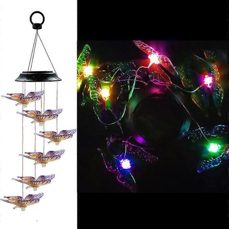 Solarbetriebenes Windspiel für den Außenbereich mit Beleuchtung, elegante Engelstern-Dekoration, Vogel-Dekoration für den Außenbereich, musikalisches Windlicht.