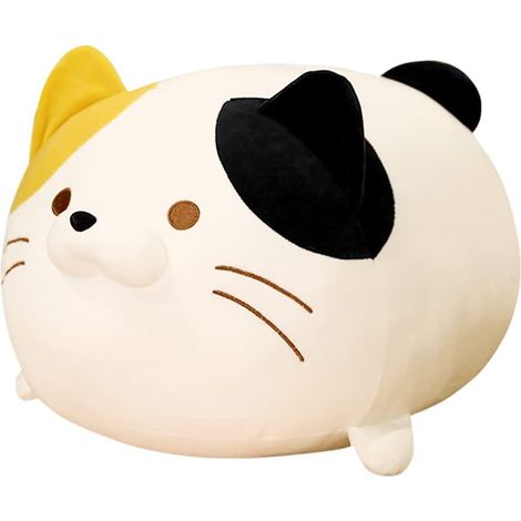 Coussin chat ultra doux en peluche, idéal pour canapé lit et fauteuil, blanc 35 cm, oreiller décoratif moelleux. (1/5)