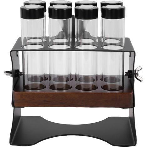 Support à grains de café avec 8 bocaux en verre trempé hermétiques et valve, étagère réglable en bois et aluminium, design élégant gain de place pour cuisine (1/5)