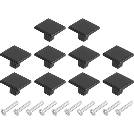Juego de 10 pomos cuadrados de 3,1 cm para armarios, fabricados en aleación de aluminio macizo, para armarios de cocina, dormitorio, cómoda y ropero, color negro. (1/5)