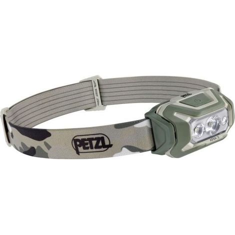 Lampada frontale compatta e impermeabile PETZL ARIA 2 da 450 lumen con 3 pile incluse, design camouflage (1/4)
