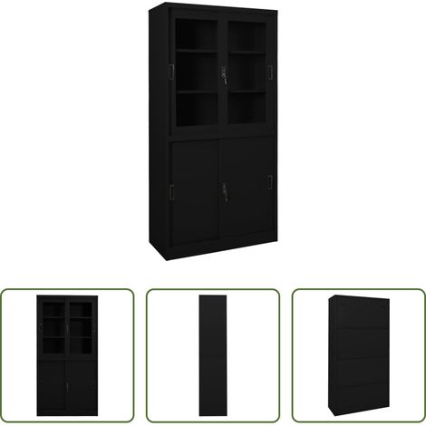 Armoire de rangement - Armoire de bureau et porte coulissante Blanc 90x40x180 cm Acier (1/5)