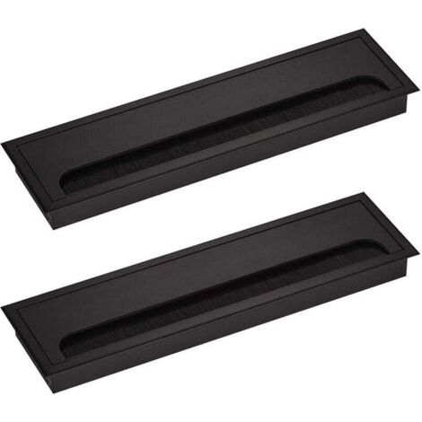 Pair Rechteckige Kabeldurchführung für Schreibtische 80 x 275 mm, Kabelverschraubung für Büro- und Heimmöbel, Kabel, schwarz eloxiertes Aluminium, quadratisch, 2 Stück