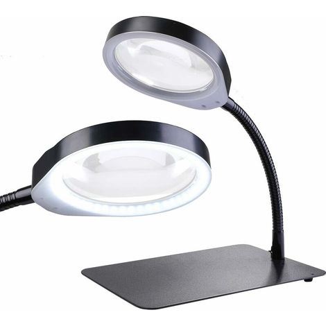 Lampe Loupe, Grossissement 10X Loupe de Table Daylight Flexible loupe de Bureau pour Travaux, Réparation, Montre, Cosmétologie (Noir, 10X) (1/4)