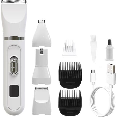 Appareil de toilettage électrique professionnel 4 en 1 pour chiens, avec écran LCD, couleur blanche, pour la coupe et l'entretien réguliers à domicile.-AquaForge