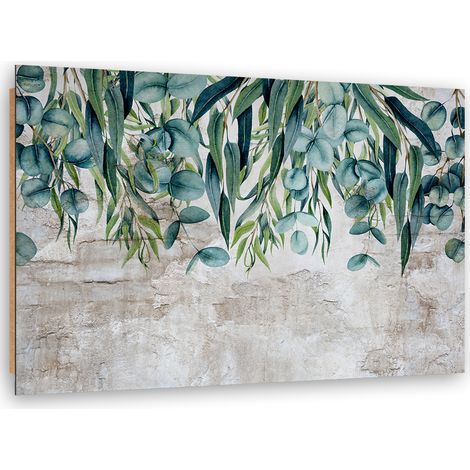 Quadro deco panel, Foglie verdi su uno sfondo in cemento - 100x70 (1/5)