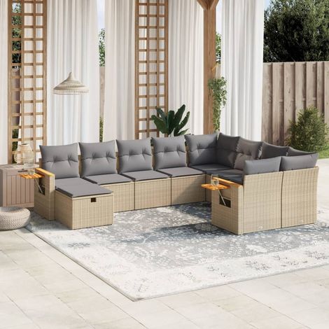 Salon de jardin avec coussins 10 pcs beige résine tressée vidaXL (1/5)