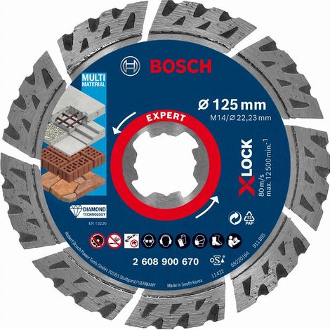 Bosch – Disque diamant X-Lock 125 mm pour béton et pierre – Alésage 22,23 mm – Coupe nette – 2608900670