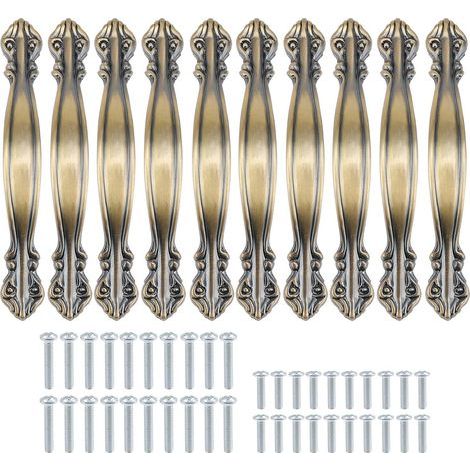 Lot de 10 poignées d’armoire vintage en forme d’arc antique - poignées de porte de meuble de 10,9 cm de long (64 mm de distance entre les trous) - bronze vert (1/5)