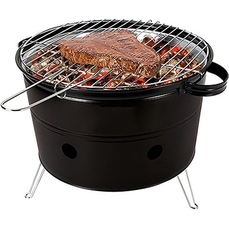 TrAdE Shop Traesio - Fornacella A Carbone Tonda Barbecue Portatile Ripiano Griglia Acciaio Cuoci Carne Pesce - (1/5)