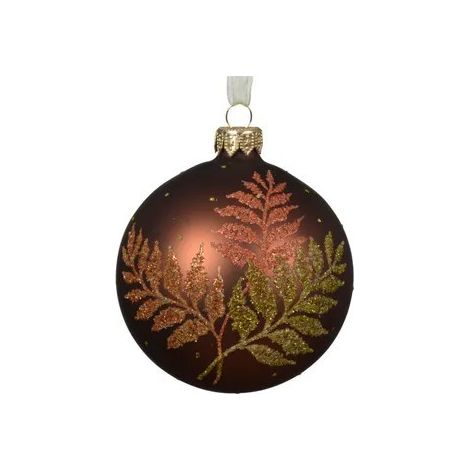 Pallina di Natale in vetro espresso opaco con decorazione felce Ø8 cm
