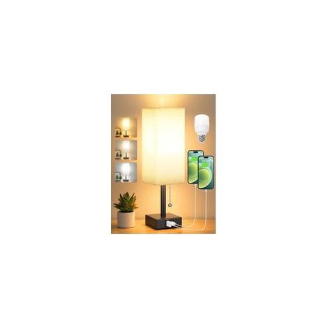 Lampe de chevet 3 modes de couleur (2700/3500/5000K) avec port de charge USB A+C Ampoule LED Interrupteur à chaîne Lampe de table pour chambre à coucher Salon Bureau Chambre d'enfants Hôtel (1/5)