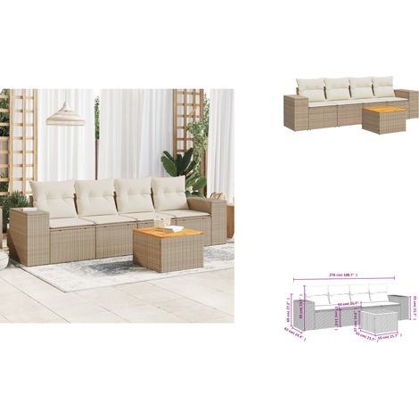 5-tlg. Garten-Sofagarnitur mit Kissen Beige Poly Rattan - Gartensortiment - Gartenmöbelset - Lounge Set - Rattan Möbel - Polyethylen Furniture (1/3)