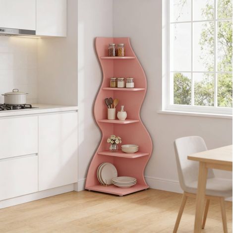 Estantería de esquina de 5 niveles, librería de madera, 182,5 x 50 x 50 cm, rosa HAVRYA (1/5)
