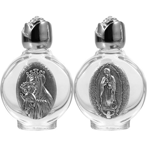 Lot de 2 bouteilles d'eau bénite en verre rechargeables - Distributeur d'eau bénite catholique - Contenants vides pour parfum catholique, chrétien, Halloween, baptême, fête, église, argent (1/5)
