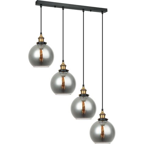 Italux Cardena - Industrie- und Retro-Anhänger schwarz, Gold 4 Light mit Smoky Shade, E27 Dimmbar (1/3)