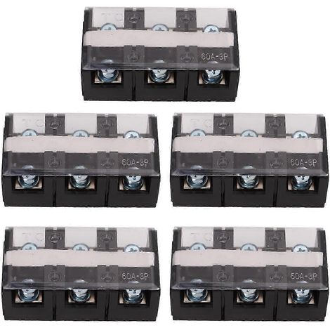 Jeu de 5 borniers à vis 60A 3P, barrette de jonction haute intensité pour connexion électrique de circuits (1/5)