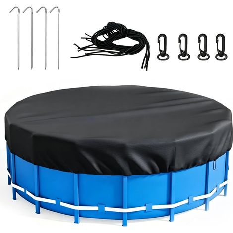 Bâche de piscine ronde Ø 244 cm, protection UV, bâche, cordes à vent et piquets de sol, imperméable, coupe-vent et indéchirable, couverture de piscine pliable pour piscine extérieure (1/5)