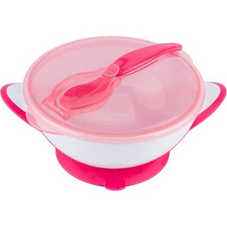 Set per neonati: ventosa, cucchiaio e coperchio con copri-cucchiaio, rosso (1/4)