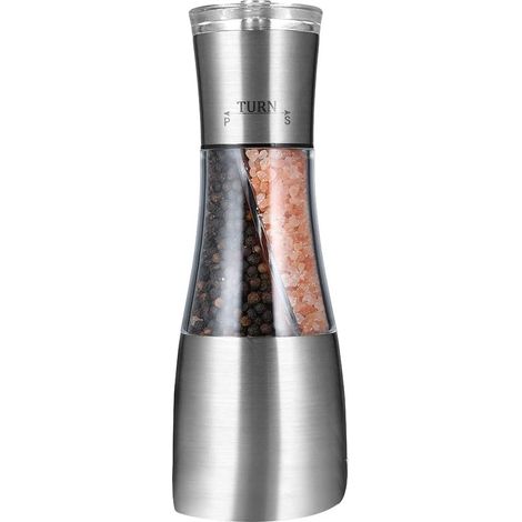 2-in-1 pepper and salt mill, double mill with adjustable grind size thanks to the ceramic rotor, kitchen accessory (1/5)
