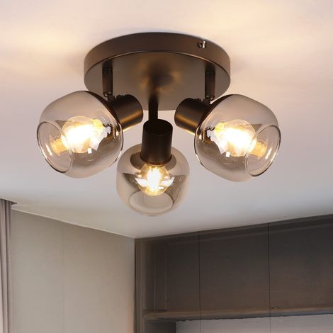 GBLY Deckenlampe Schwarz Deckenstrahler 3 Flammig - Glas Modern Deckenspots 350° Schwenkbar Deckenleuchte E14 Strahler küchenlampe für Flur Küche Wohnzimmer Schlafzimmer（Rund ）