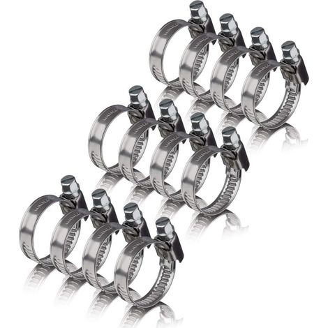 12 Edelstahl-Metall-Schlauchschellen 16-25 mm – professionelle V2A-Edelstahl-Schlauchschellen für Waschmaschine, Geschirrspüler Rohrschellen 16-25 mm - Crezuo