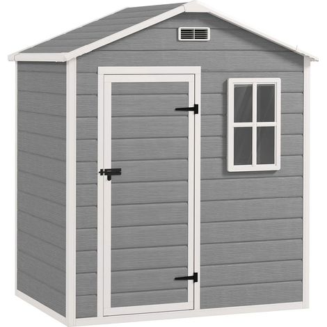 Capanno da Giardino 182x121x200 cm Box con Pavimento Finestra Porta con Serratura e Prese d'Aria in Plastica Grigio (1/5)