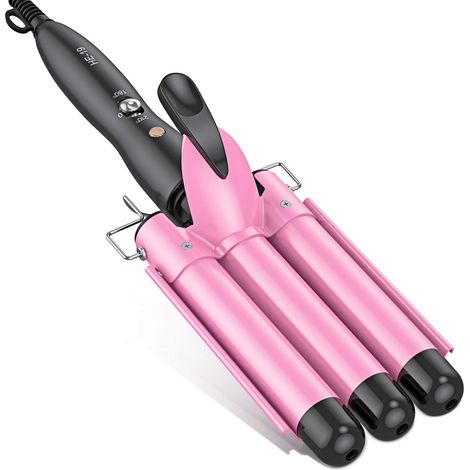 Fer à friser à 3 cylindres, fer à friser à baguette de 2,5 cm (1 pouce), fer à crêper en céramique tourmaline de 25 mm, température réglable, portable, chauffe rapidement, pour femmes/filles (rose) (1/4)